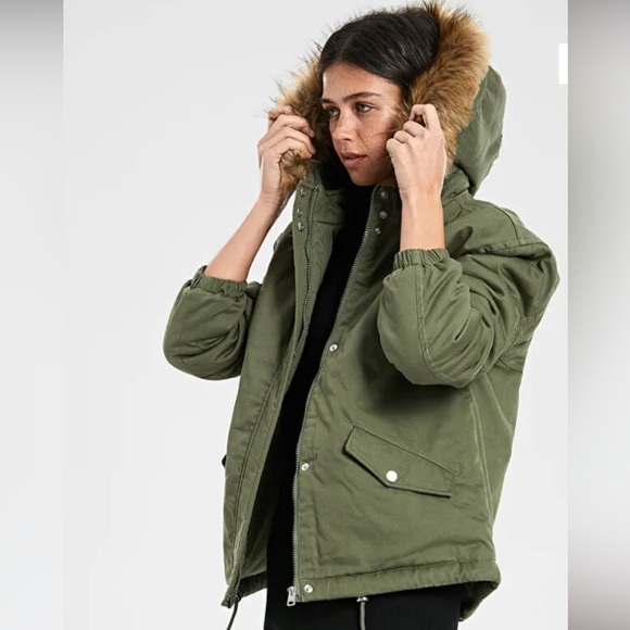 Love Tree Olive Puffer Jacket with Faux Fur Hood - Picture 3 of 6